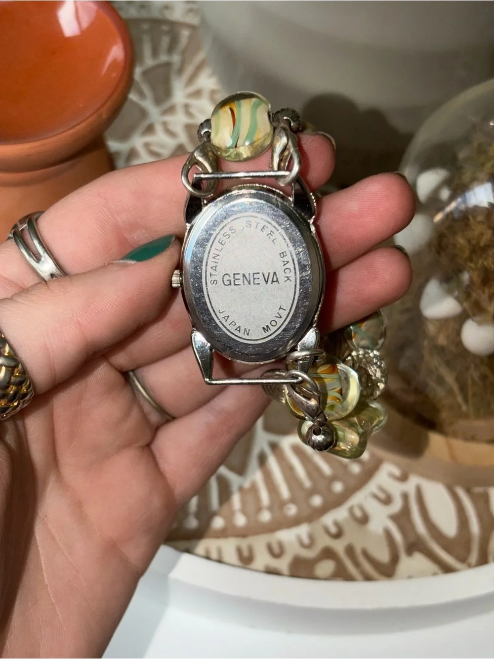 Vintage Geneva Beaded Interchangeable Watch – Boho Glass Bead Charm Bracelet